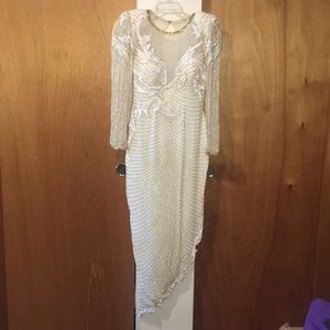EUC Vintage Gold/White Silk/Sequence Evening Gown